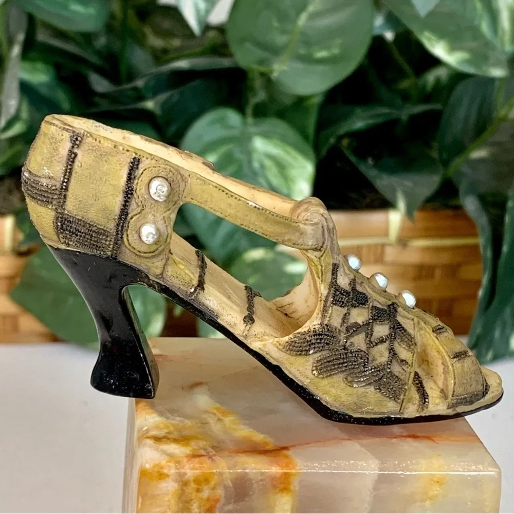 Miniature Mary Jane Shoe Beaded Chunky High Heel Fashion Figurine Collectible